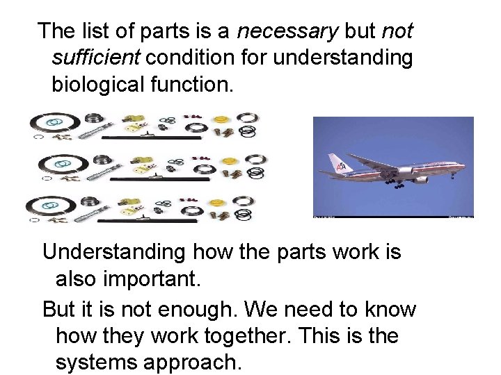 The list of parts is a necessary but not sufficient condition for understanding biological
