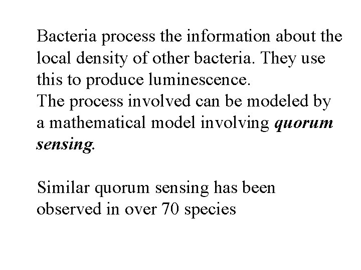 Bacteria process the information about the local density of other bacteria. They use this