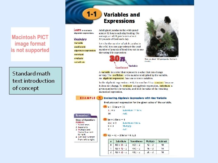 Standard math text introduction of concept 