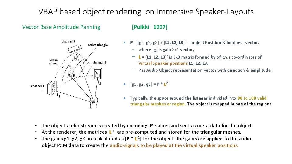VBAP based object rendering on Immersive Speaker-Layouts Vector Base Amplitude Panning [Pulkki 1997] §