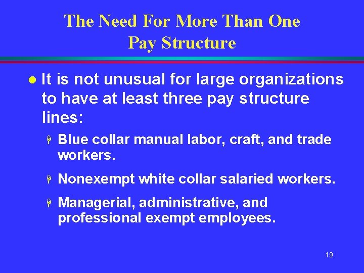The Need For More Than One Pay Structure l It is not unusual for The Need For More Than One Pay Structure l It is not unusual for