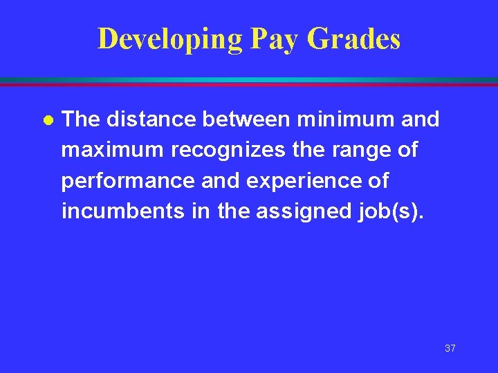 Developing Pay Grades l The distance between minimum and maximum recognizes the range of Developing Pay Grades l The distance between minimum and maximum recognizes the range of