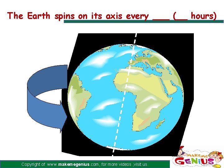 The Earth spins on its axis every ___ (__ hours) Copyright of www. makemegenius.