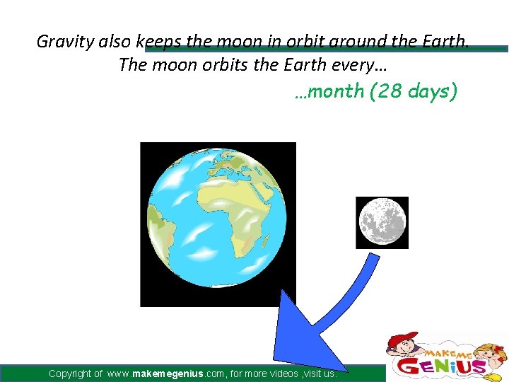 Gravity also keeps the moon in orbit around the Earth. The moon orbits the