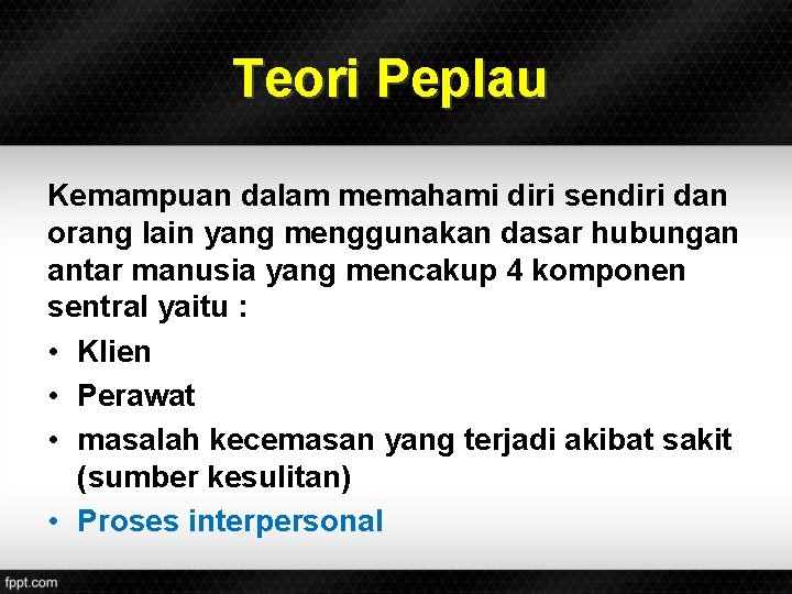 Teori Peplau Kemampuan dalam memahami diri sendiri dan orang lain yang menggunakan dasar hubungan