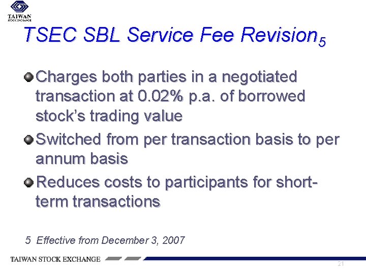 TSEC SBL Service Fee Revision 5 Charges both parties in a negotiated transaction at