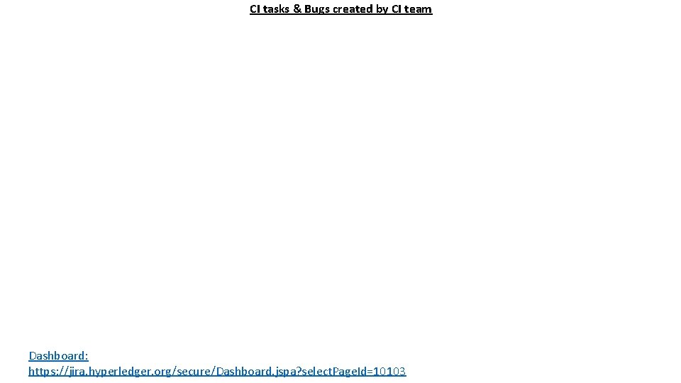  CI tasks & Bugs created by CI team Dashboard: https: //jira. hyperledger. org/secure/Dashboard.