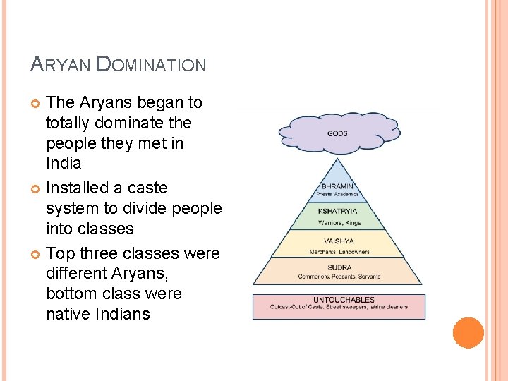 ARYAN DOMINATION The Aryans began to totally dominate the people they met in India