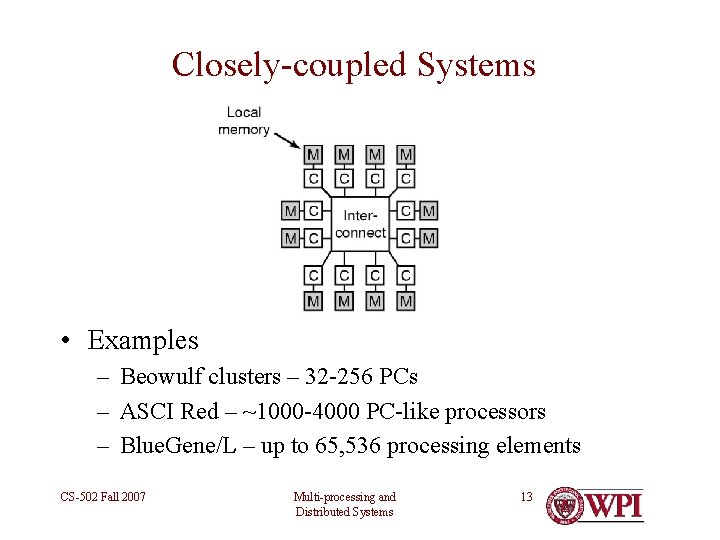 Closely-coupled Systems • Examples – Beowulf clusters – 32 -256 PCs – ASCI Red