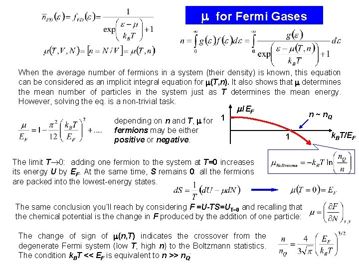  for Fermi Gases When the average number of fermions in a system (their