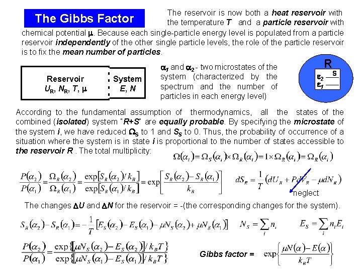 The reservoir is now both a heat reservoir with The Gibbs Factor the temperature