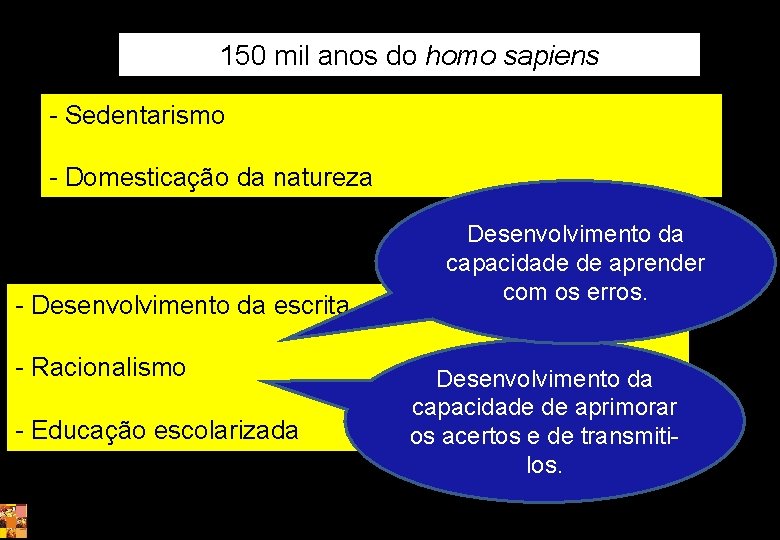 150 mil anos do homo sapiens - Sedentarismo - Domesticação da natureza - Desenvolvimento