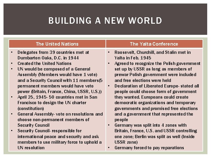 BUILDING A NEW WORLD The United Nations • • • Delegates from 39 countries
