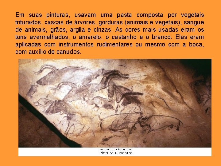 Em suas pinturas, usavam uma pasta composta por vegetais triturados, cascas de árvores, gorduras