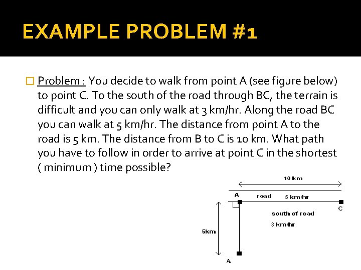 EXAMPLE PROBLEM #1 � Problem : You decide to walk from point A (see