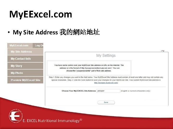 My. EExcel. com • My Site Address 我的網站地址 