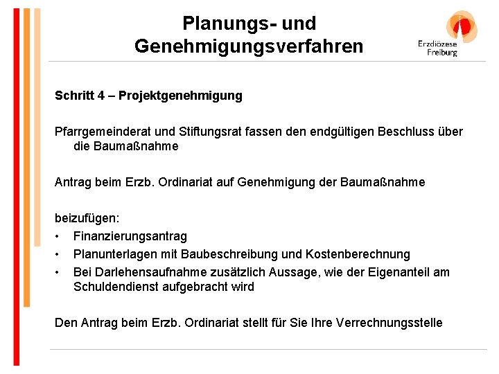 Planungs- und Genehmigungsverfahren Schritt 4 – Projektgenehmigung Pfarrgemeinderat und Stiftungsrat fassen den endgültigen Beschluss