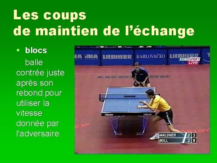 Les coups de maintien de l’échange § blocs balle contrée juste après son rebond