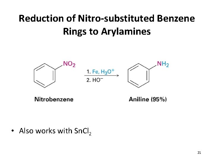 Reduction of Nitro-substituted Benzene Rings to Arylamines • Also works with Sn. Cl 2