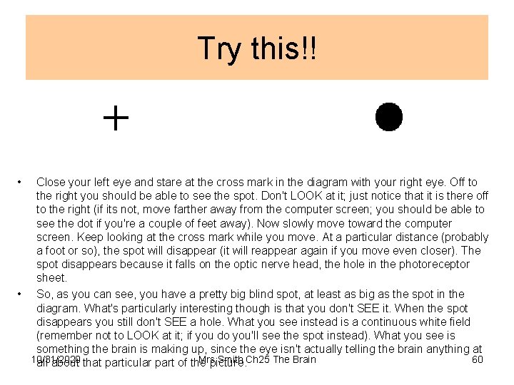 Try this!! • Close your left eye and stare at the cross mark in