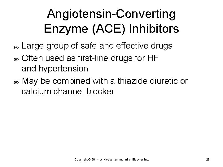 Angiotensin-Converting Enzyme (ACE) Inhibitors Large group of safe and effective drugs Often used as