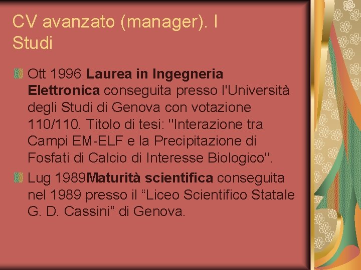 Esempi di curriculum vitae M Zaccarello ottobre 2007