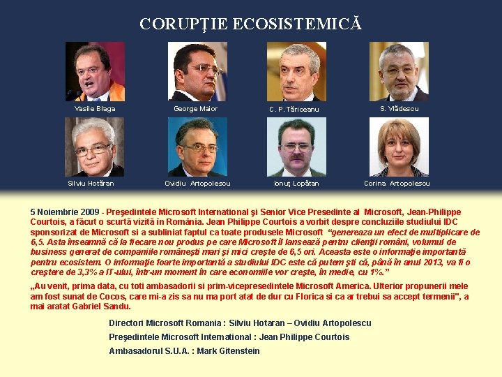 CORUPŢIE ECOSISTEMICĂ Vasile Blaga Silviu Hotăran George Maior Ovidiu Artopolescu S. Vlădescu C. P.