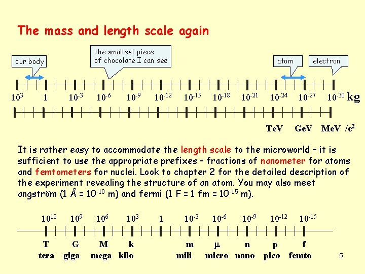 The mass and length scale again the smallest piece of chocolate I can see