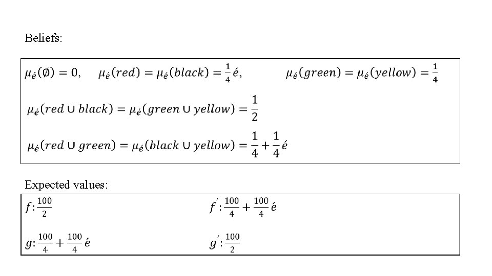 Beliefs: Expected values: 