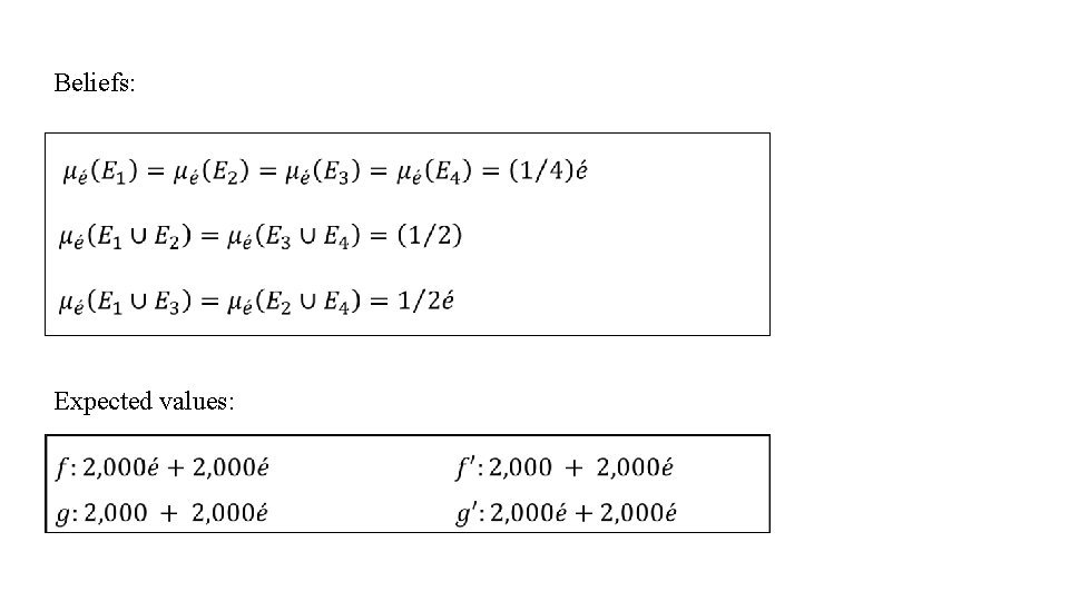 Beliefs: Expected values: 