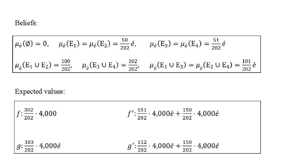 Beliefs: Expected values: 