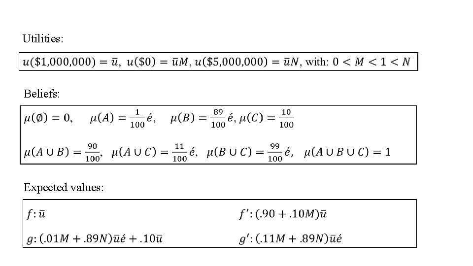 Utilities: Beliefs: Expected values: 