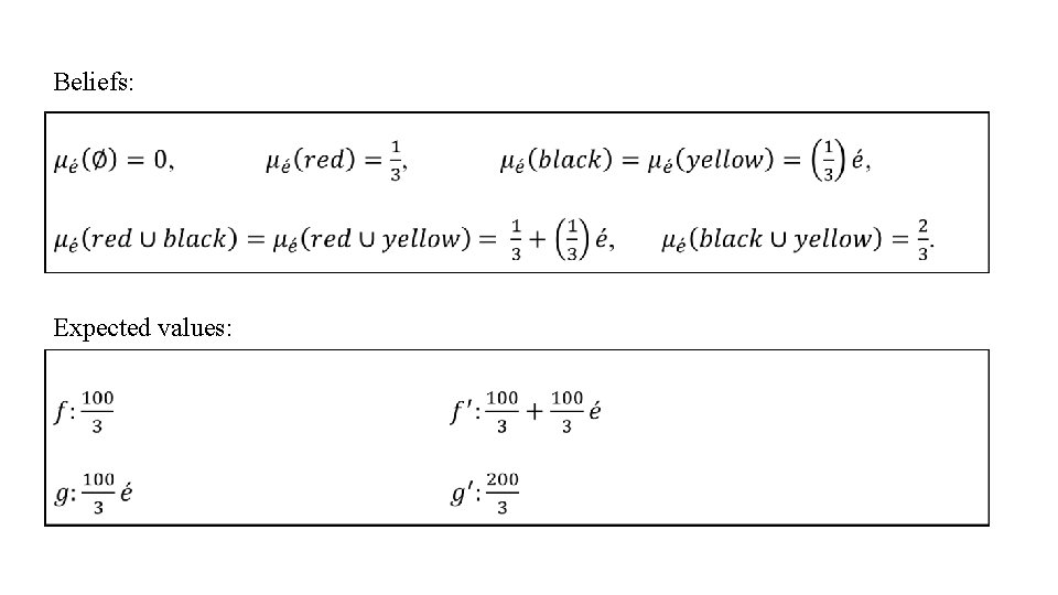 Beliefs: Expected values: 