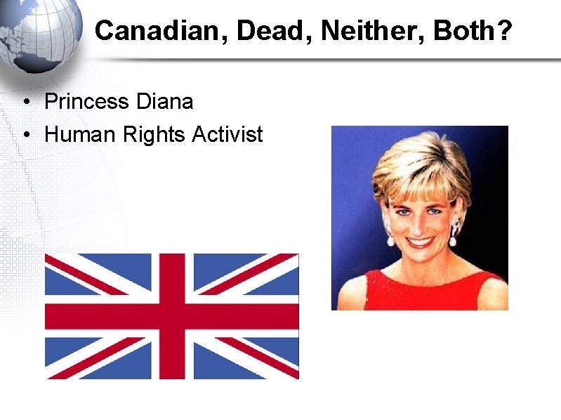 Canadian, Dead, Neither, Both? • Princess Diana • Human Rights Activist 