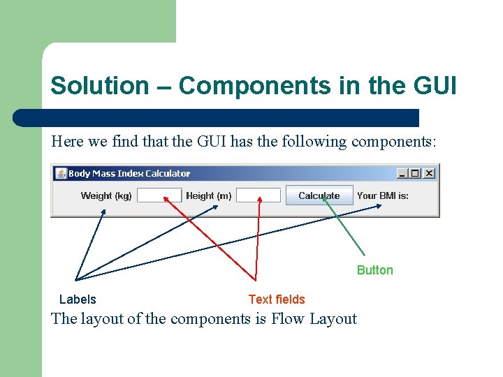Solution – Components in the GUI Here we find that the GUI has the
