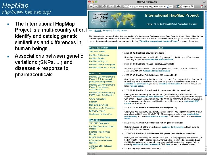 Hap. Map http: //www. hapmap. org/ n n The International Hap. Map Project is