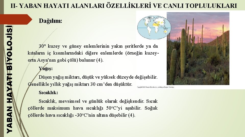 II- YABAN HAYATI ALANLARI ÖZELLİKLERİ VE CANLI TOPLULUKLARI YABAN HAYATI BİYOLOJİSİ Dağılım: 30° kuzey