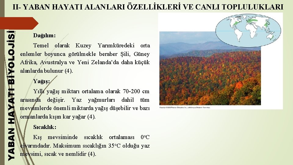 YABAN HAYATI BİYOLOJİSİ II- YABAN HAYATI ALANLARI ÖZELLİKLERİ VE CANLI TOPLULUKLARI Dağılım: Temel olarak