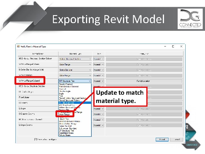 Exporting Revit Model Update to match material type. 