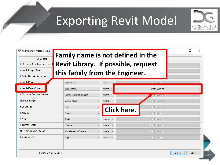 Exporting Revit Model Family name is not defined in the Revit Library. If possible,
