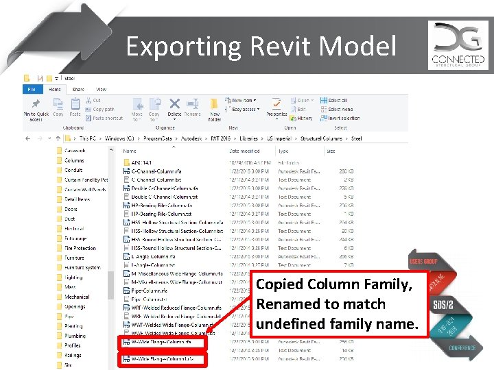 Exporting Revit Model Copied Column Family, Renamed to match undefined family name. 