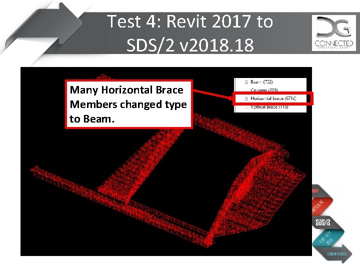 Test 4: Revit 2017 to SDS/2 v 2018. 18 Many Horizontal Brace Members changed