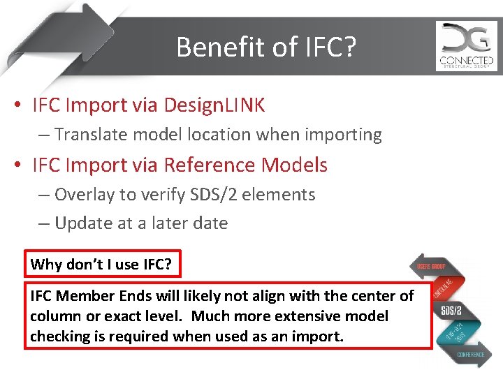 Benefit of IFC? • IFC Import via Design. LINK – Translate model location when