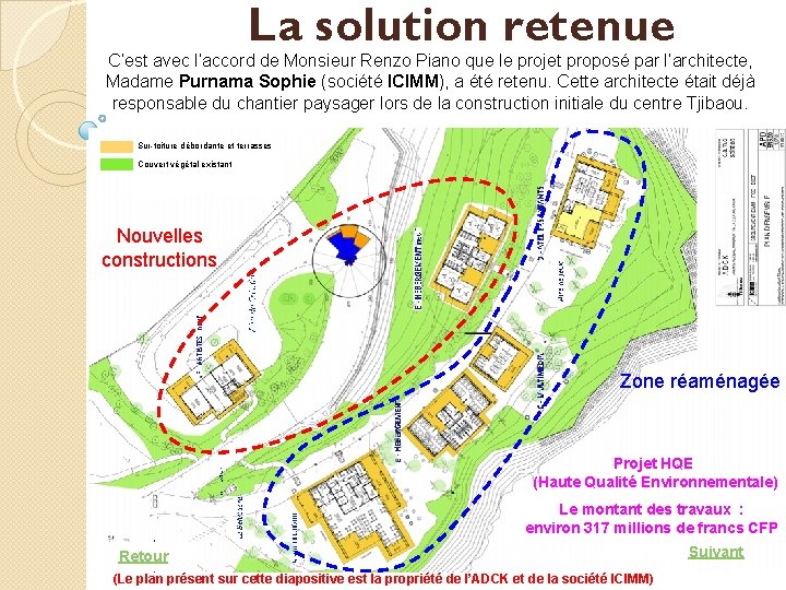 La solution retenue C’est avec l’accord de Monsieur Renzo Piano que le projet proposé