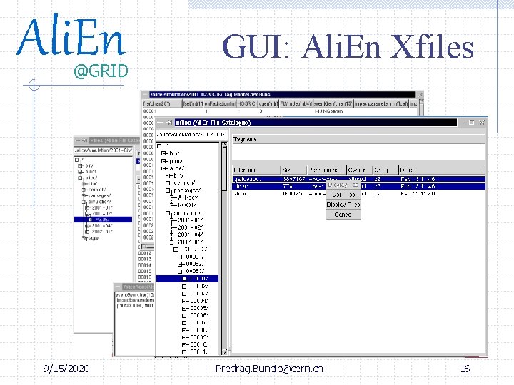 Ali. En @GRID 9/15/2020 GUI: Ali. En Xfiles Predrag. Buncic@cern. ch 16 