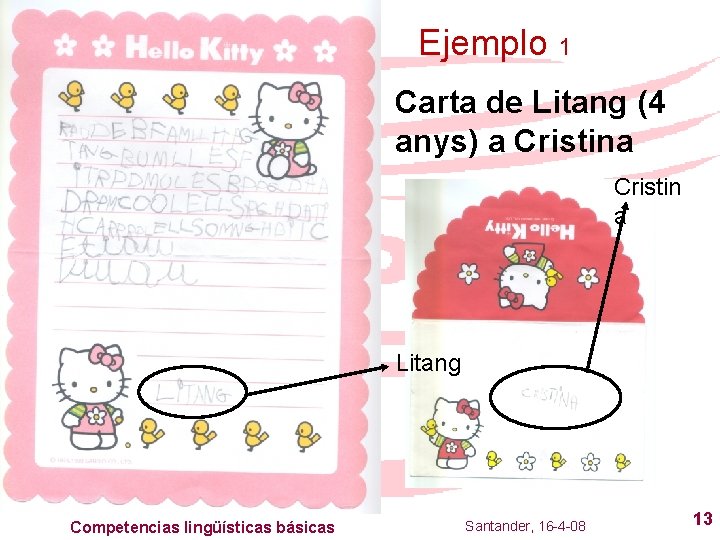 Ejemplo 1 Carta de Litang (4 anys) a Cristin a Litang Competencias lingüísticas básicas