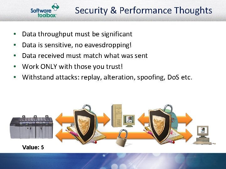 Security & Performance Thoughts • • • Data throughput must be significant Data is