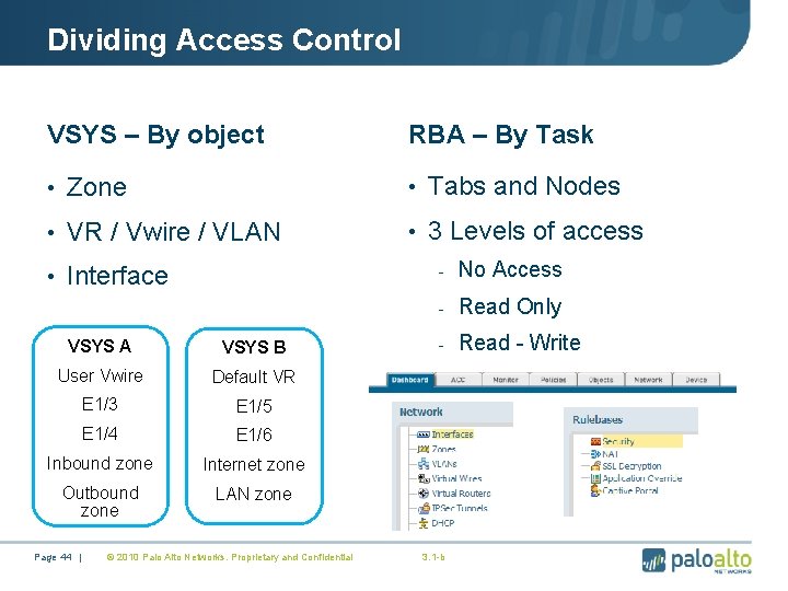 Dividing Access Control VSYS – By object RBA – By Task • Zone •
