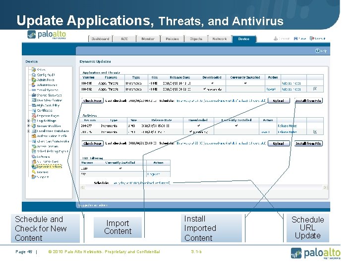 Update Applications, Threats, and Antivirus Schedule and Check for New Content Page 46 |