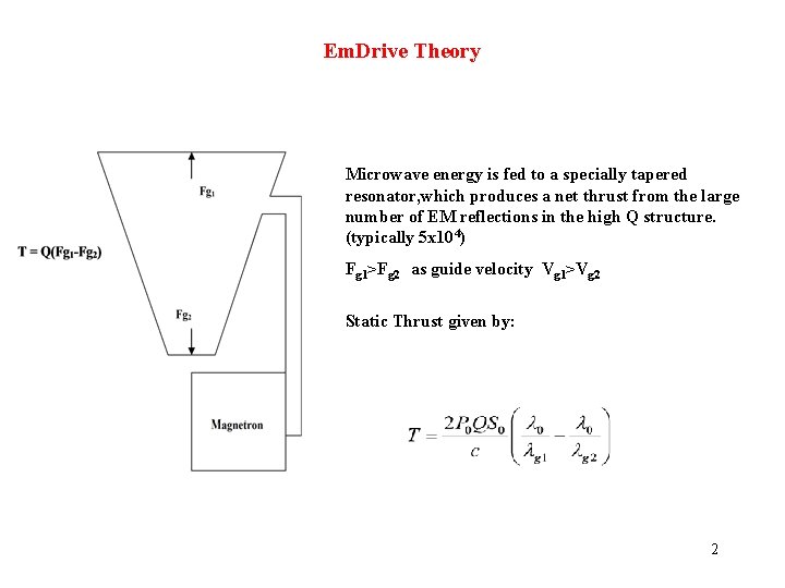 Em. Drive Theory Microwave energy is fed to a specially tapered resonator, which produces